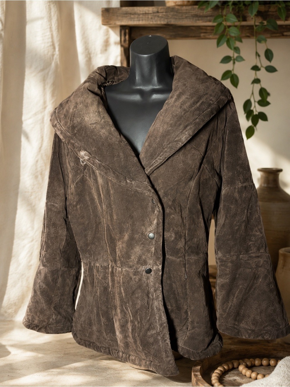 VINTAGE Danier Genuine Leather Jacket • Chocolate Brown • Nubuck Finish • L / XL